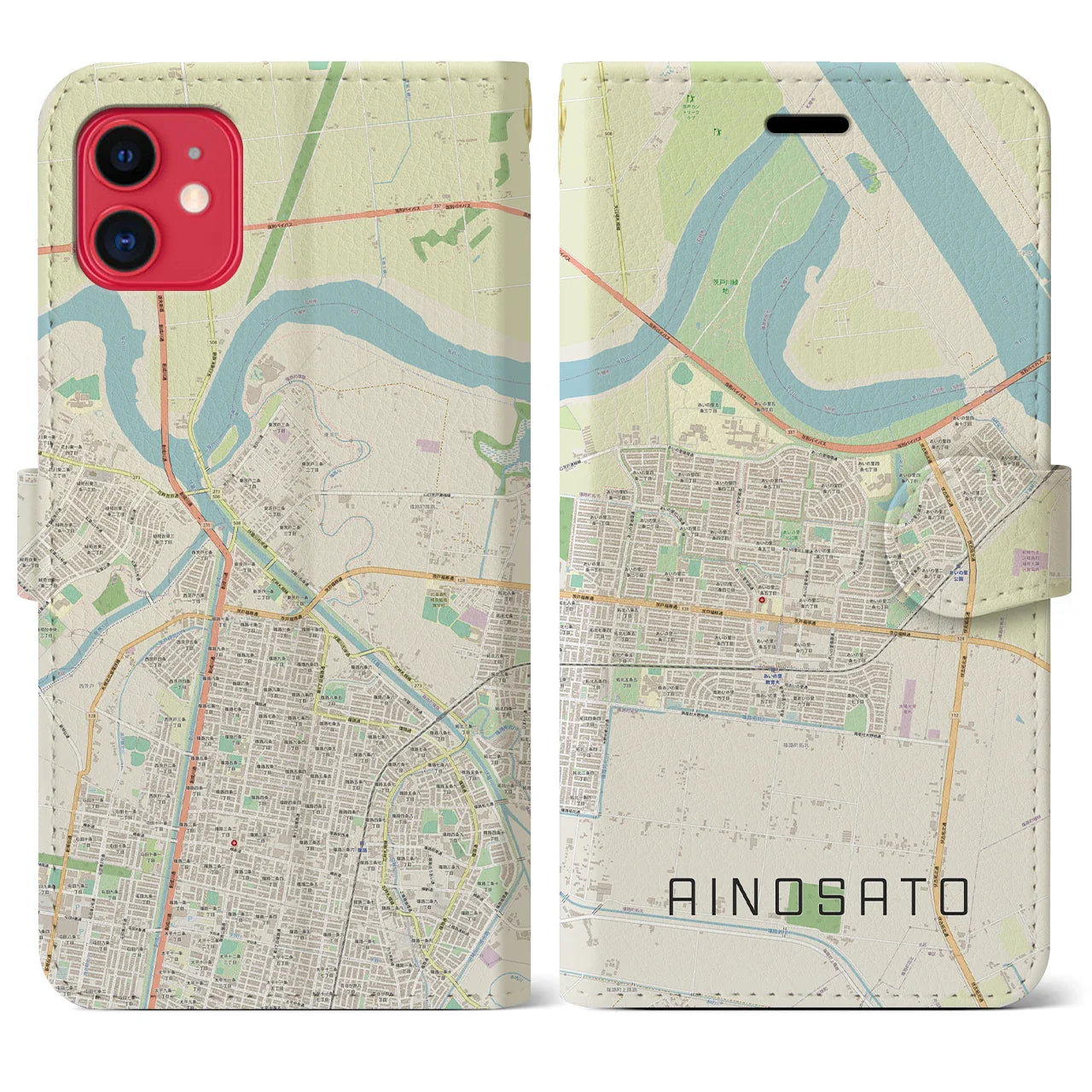 【あいの里(北海道)】地図柄iPhoneケース(手帳タイプ)ナチュラル・iPhone 11 用