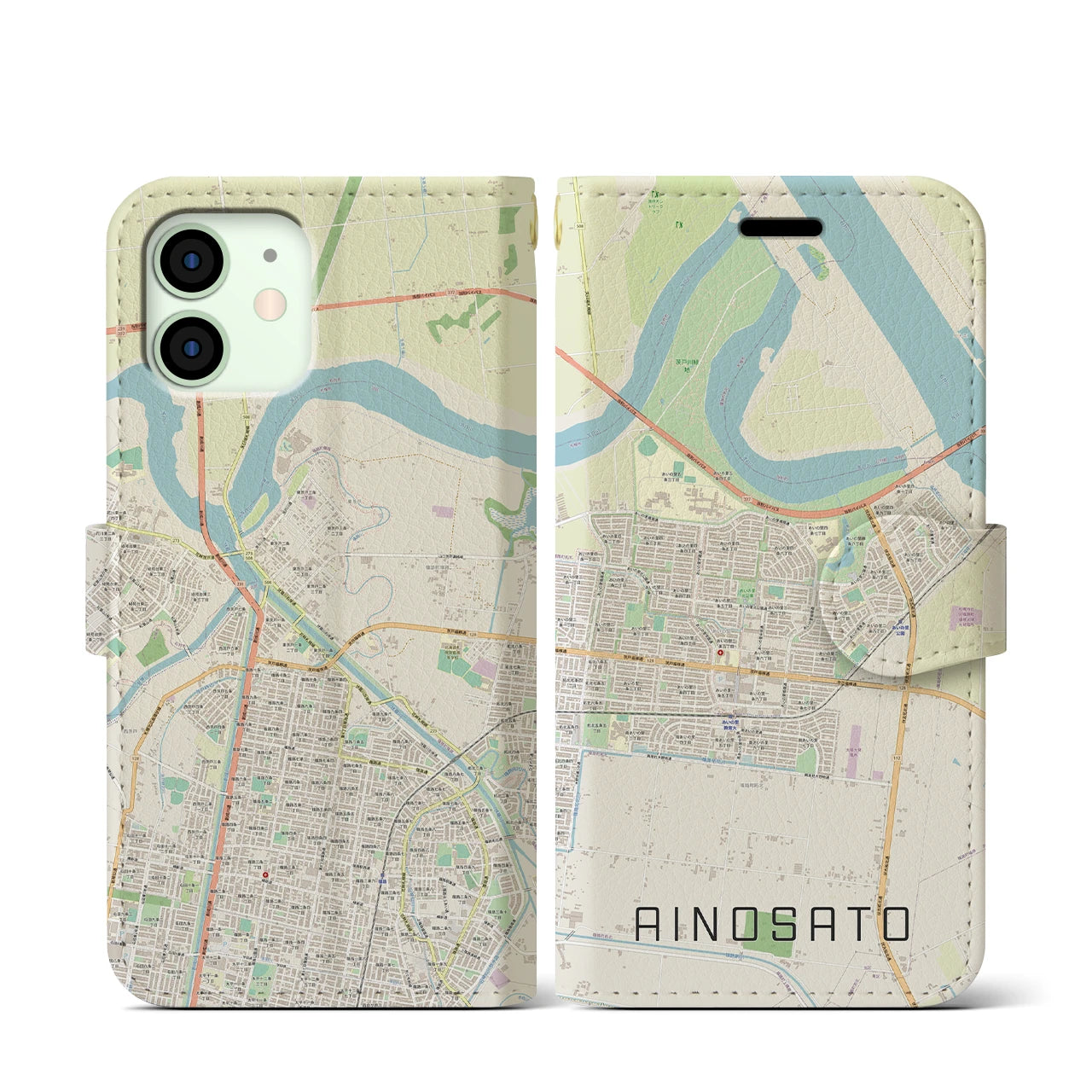 【あいの里(北海道)】地図柄iPhoneケース(手帳タイプ)