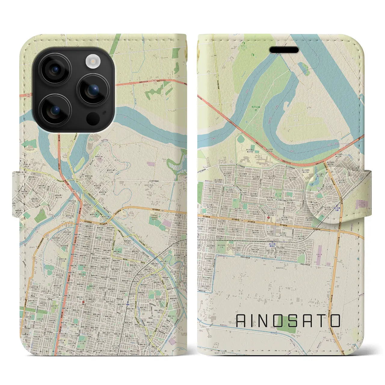 【あいの里(北海道)】地図柄iPhoneケース(手帳タイプ)ナチュラル・iPhone 16 用