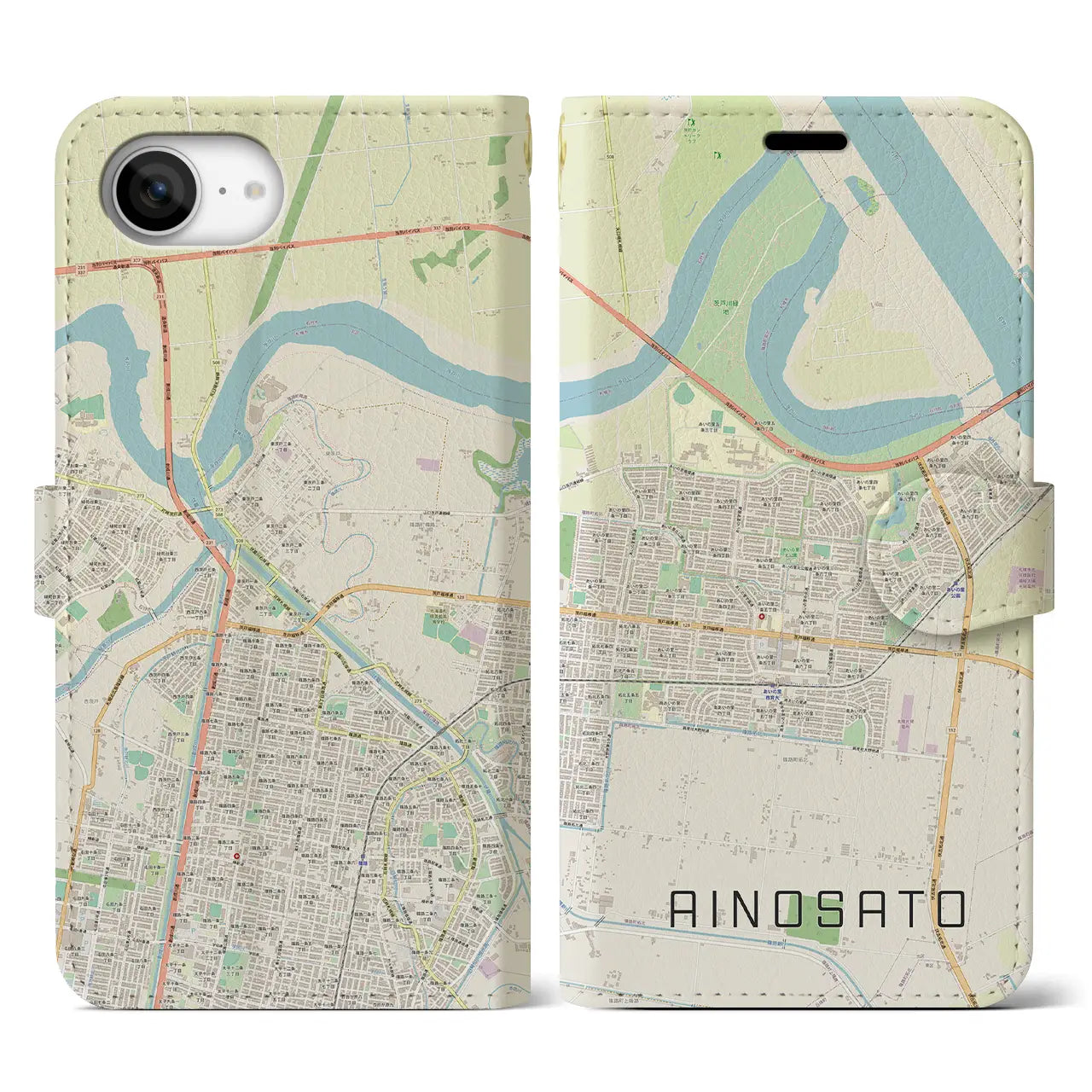 【あいの里(北海道)】地図柄iPhoneケース(手帳タイプ)