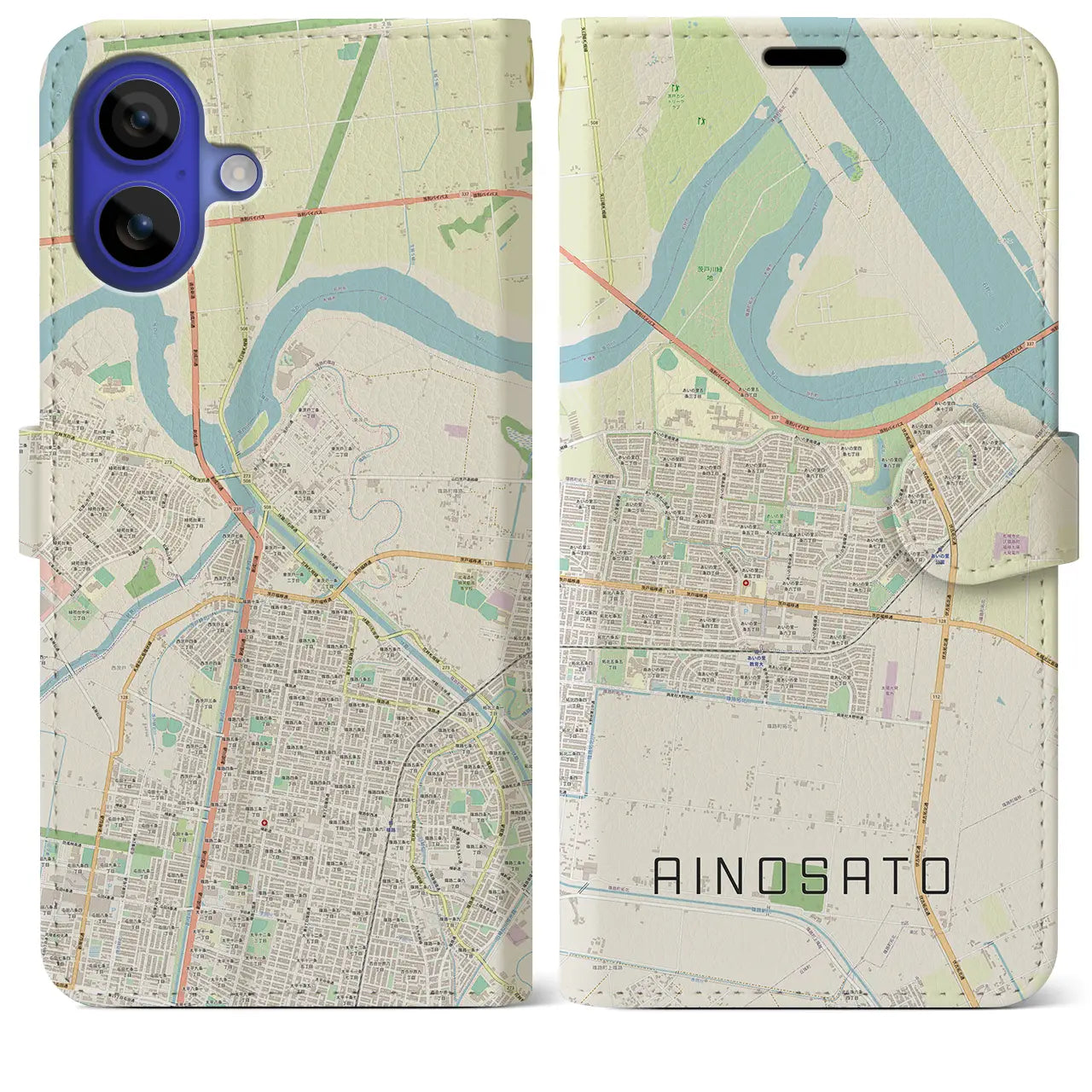 【あいの里(北海道)】地図柄iPhoneケース(手帳タイプ)ナチュラル・iPhone 16 Pro Max 用