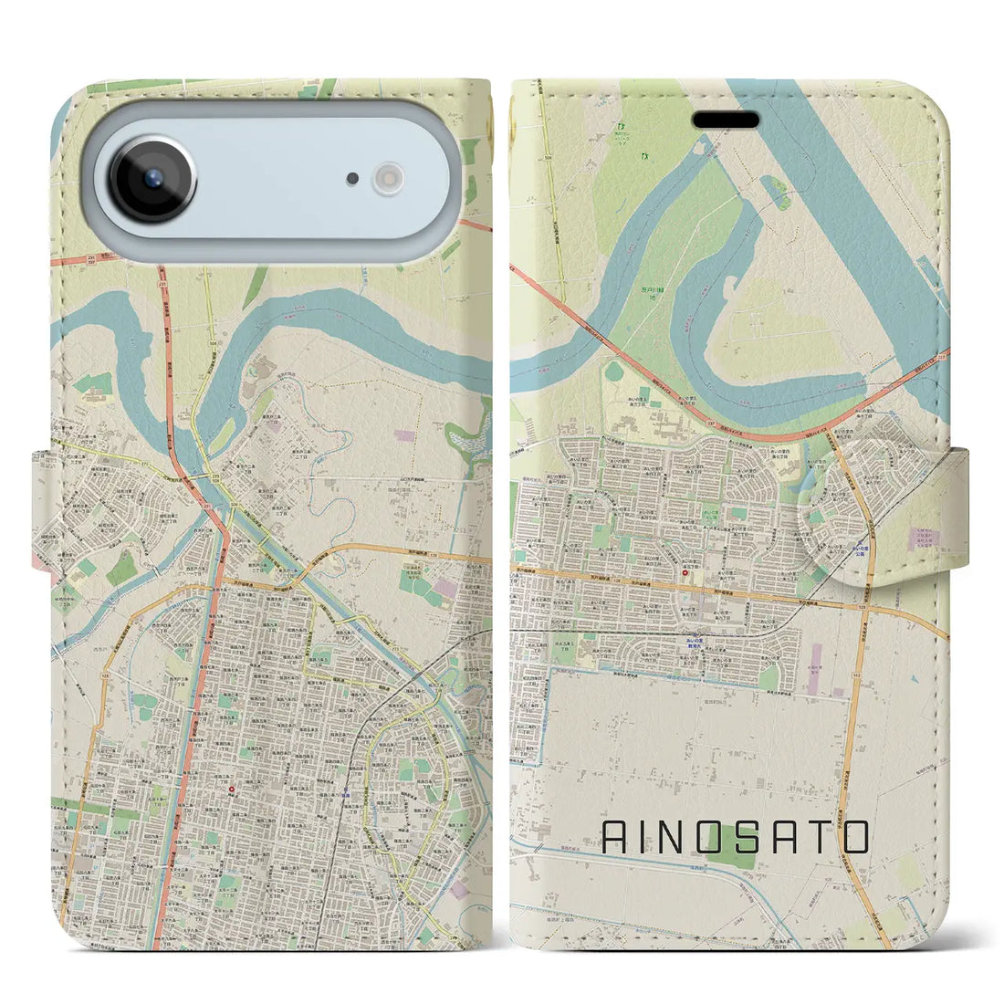 【あいの里(北海道)】地図柄iPhoneケース(手帳タイプ)ナチュラル・iPhone 17 Pro Max 用