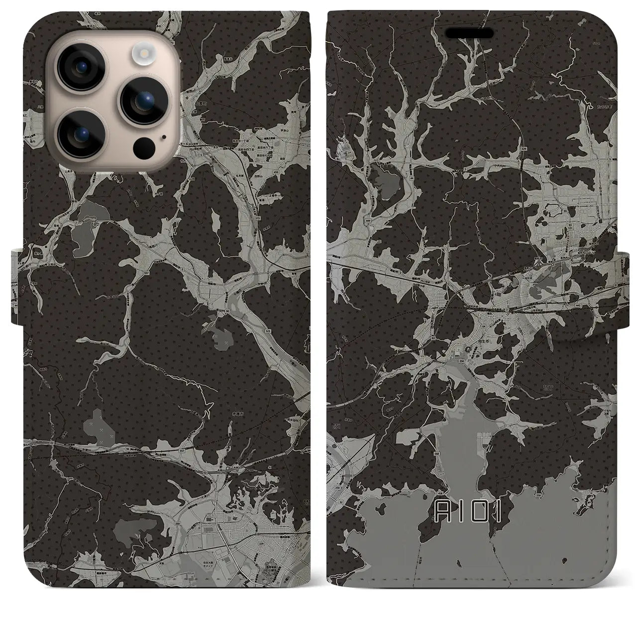 【相生(兵庫県)】地図柄iPhoneケース(手帳タイプ)モノトーン・iPhone 16 Plus 用
