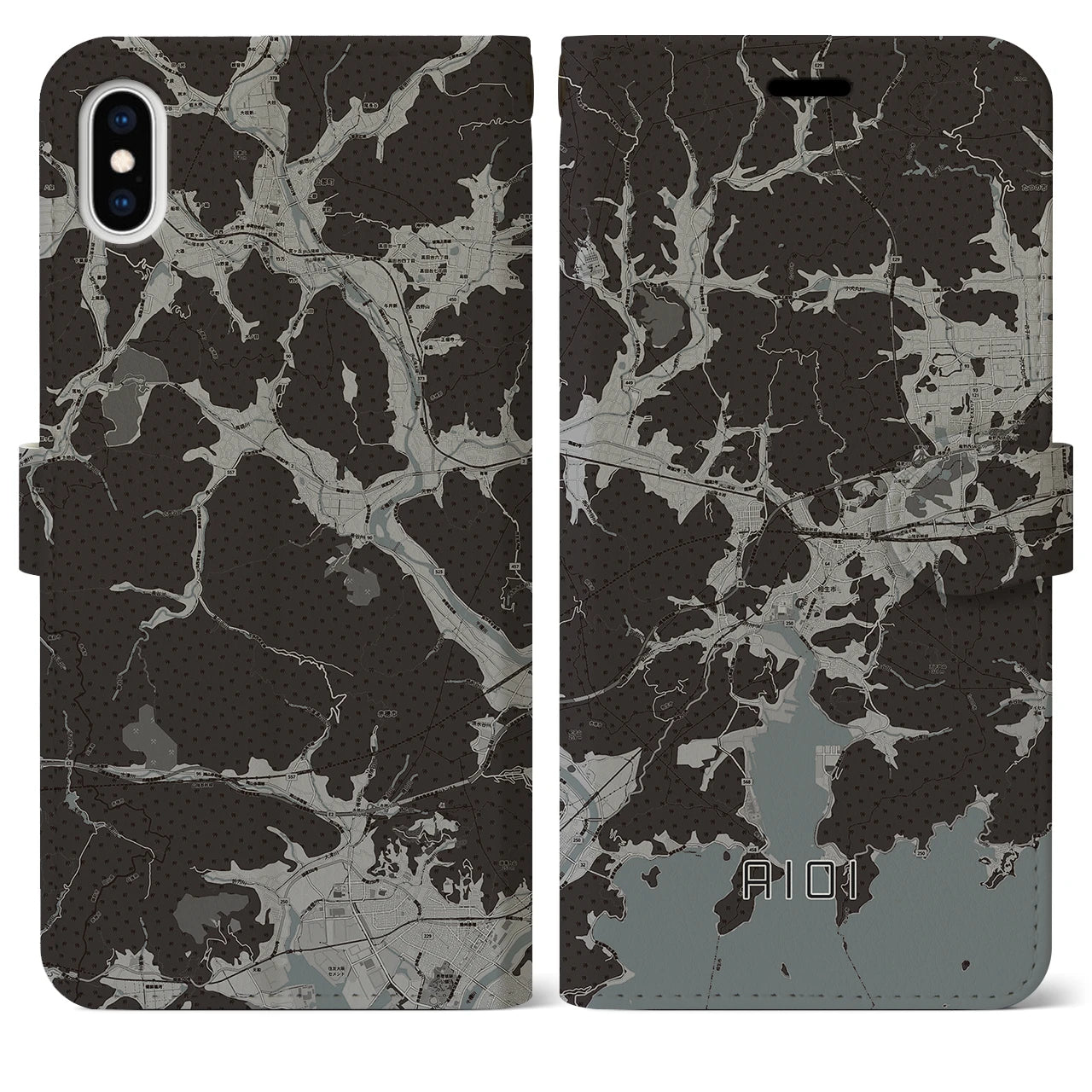 【相生(兵庫県)】地図柄iPhoneケース(手帳タイプ)モノトーン・iPhone XS Max 用