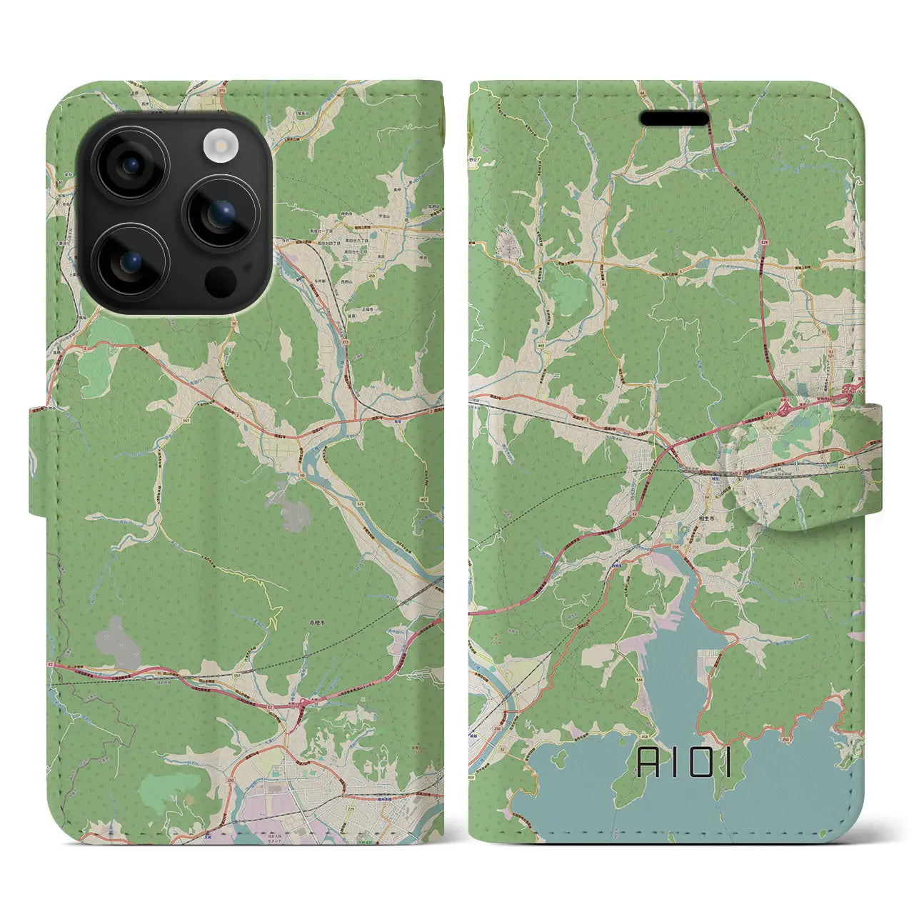 【相生(兵庫県)】地図柄iPhoneケース(手帳タイプ)ナチュラル・iPhone 16 用