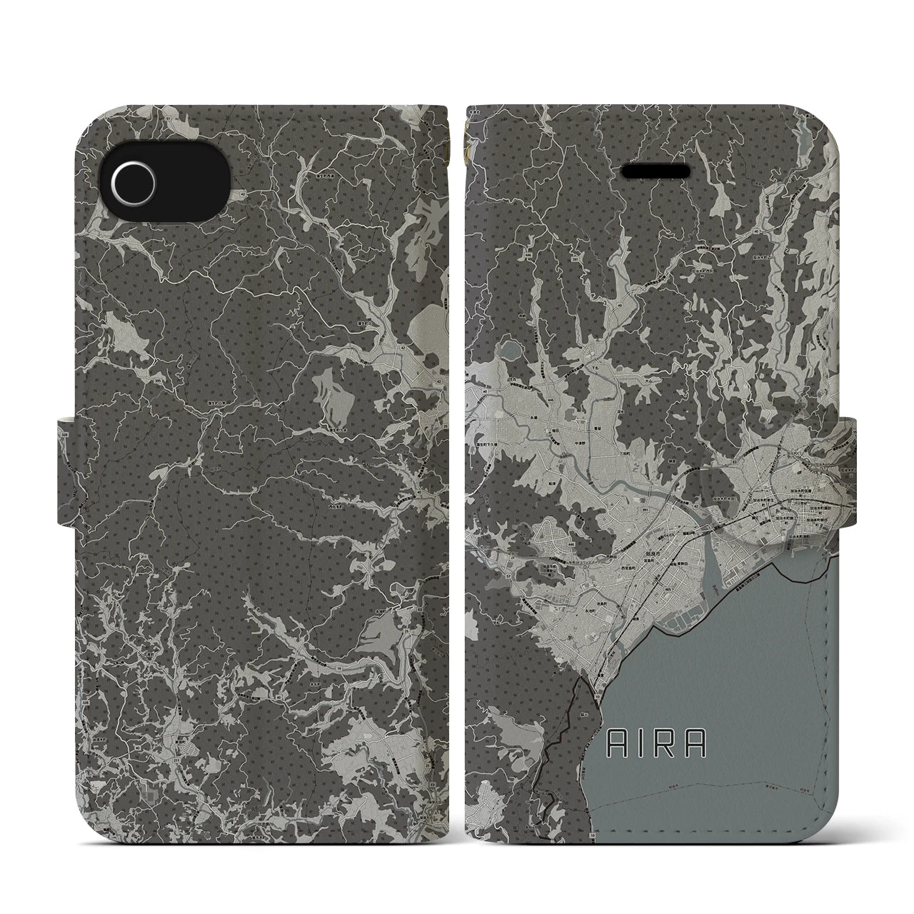 【姶良(鹿児島県)】地図柄iPhoneケース(手帳タイプ)モノトーン・iPhone SE(第3 / 第2世代) / 8 / 7 / 6s / 6 用