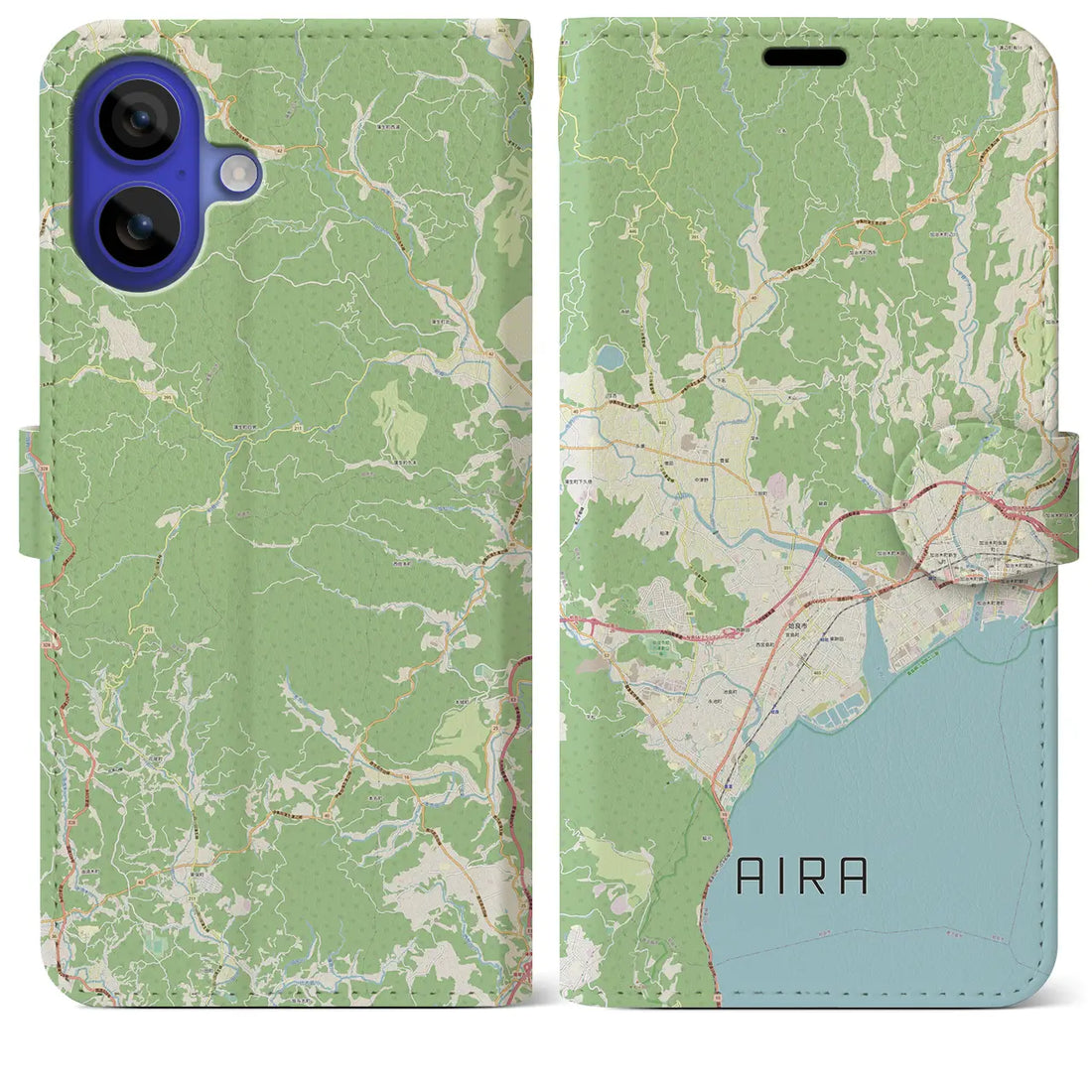 【姶良(鹿児島県)】地図柄iPhoneケース(手帳タイプ)ナチュラル・iPhone 16 Pro Max 用