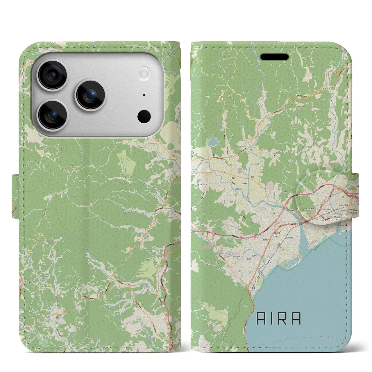 【姶良(鹿児島県)】地図柄iPhoneケース(手帳タイプ)ナチュラル・iPhone 17 Pro Max 用