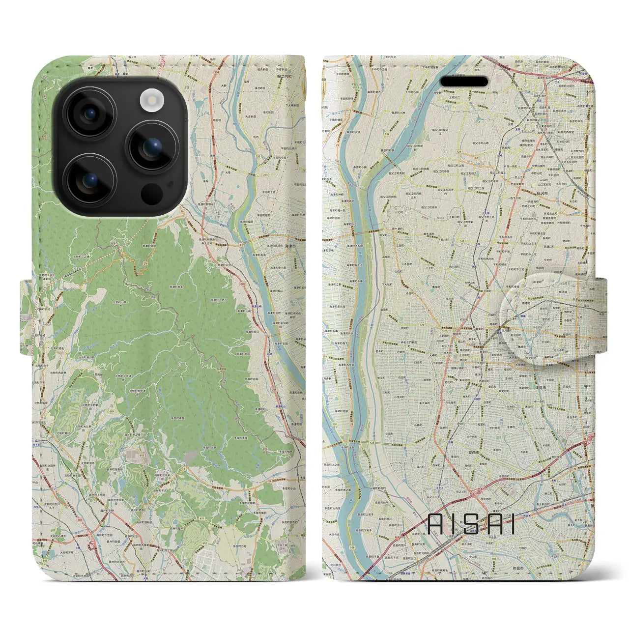 【愛西(愛知県)】地図柄iPhoneケース(手帳タイプ)ナチュラル・iPhone 16 用