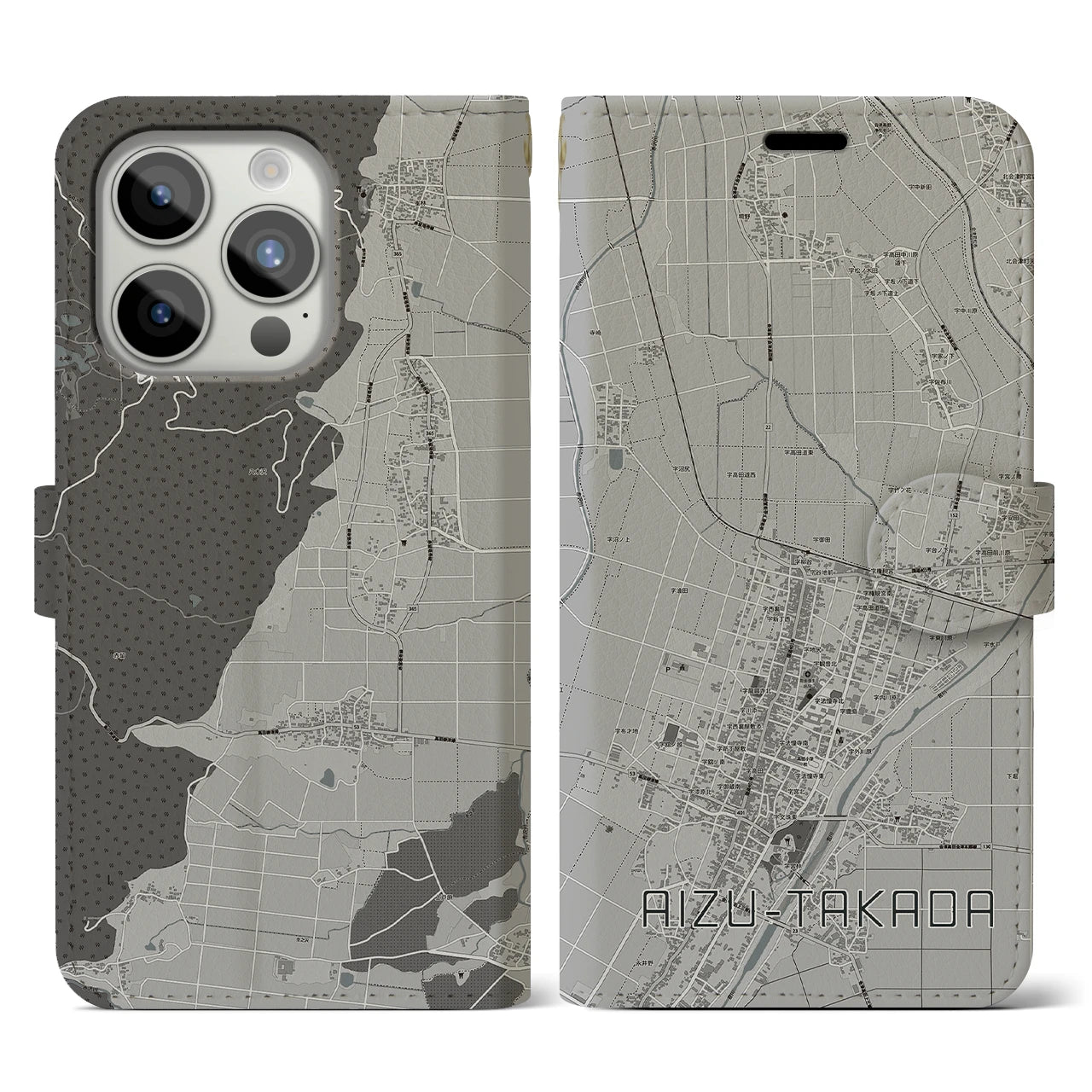 【会津高田(福島県)】地図柄iPhoneケース(手帳タイプ)