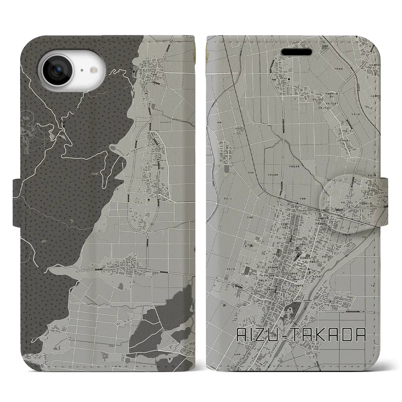【会津高田(福島県)】地図柄iPhoneケース(手帳タイプ)