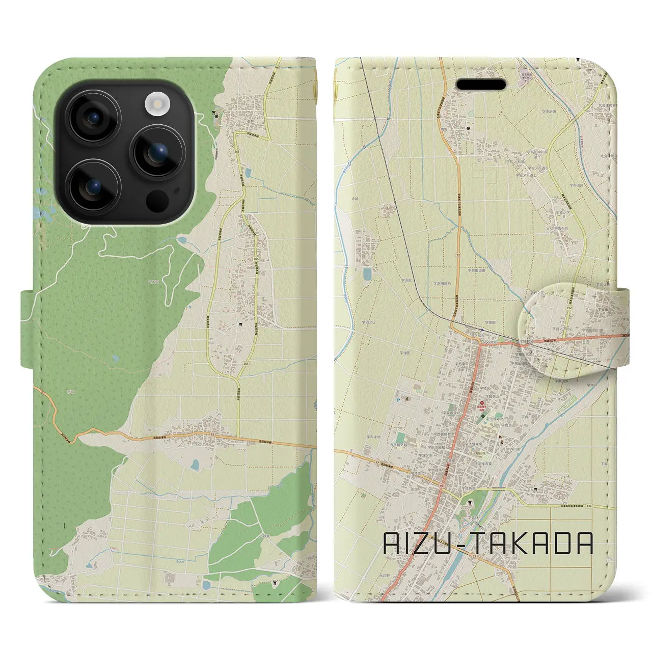 【会津高田(福島県)】地図柄iPhoneケース(手帳タイプ)ナチュラル・iPhone 16 用