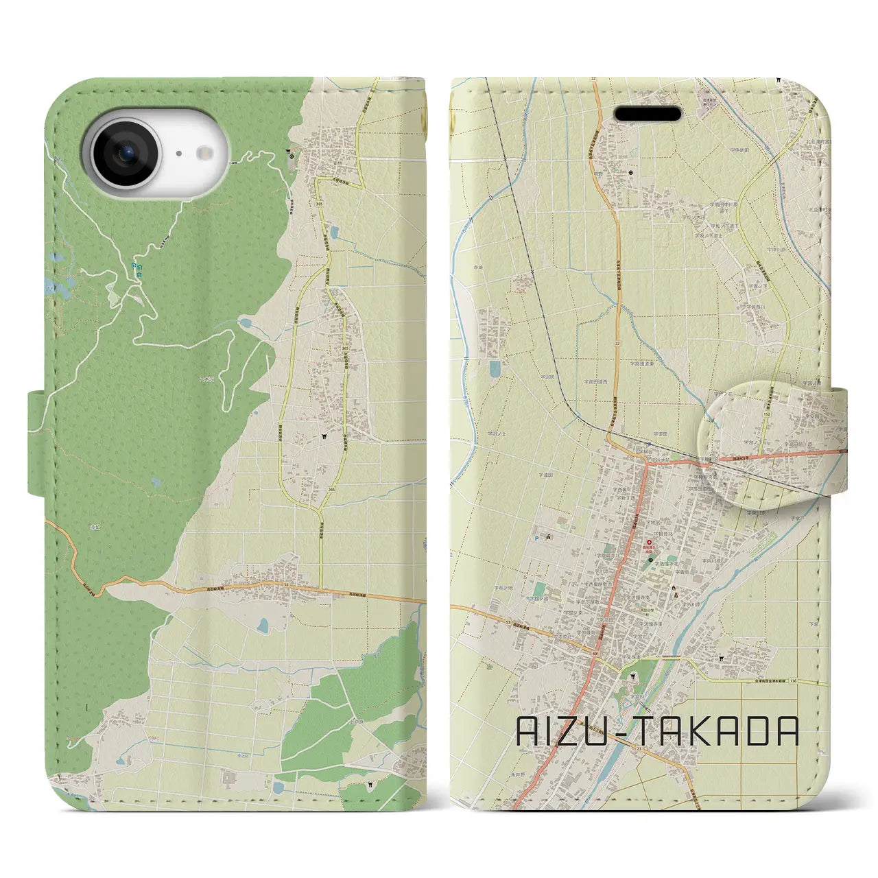 【会津高田(福島県)】地図柄iPhoneケース(手帳タイプ)