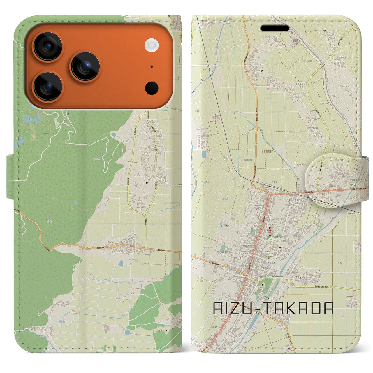 【会津高田(福島県)】地図柄iPhoneケース(手帳タイプ)