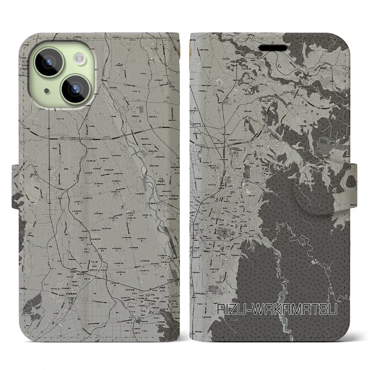 【会津若松(福島県)】地図柄iPhoneケース(手帳タイプ)