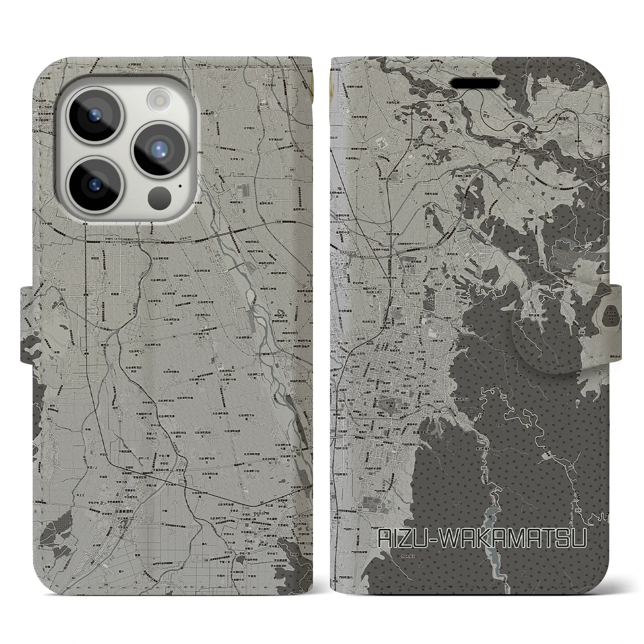 【会津若松(福島県)】地図柄iPhoneケース(手帳タイプ)