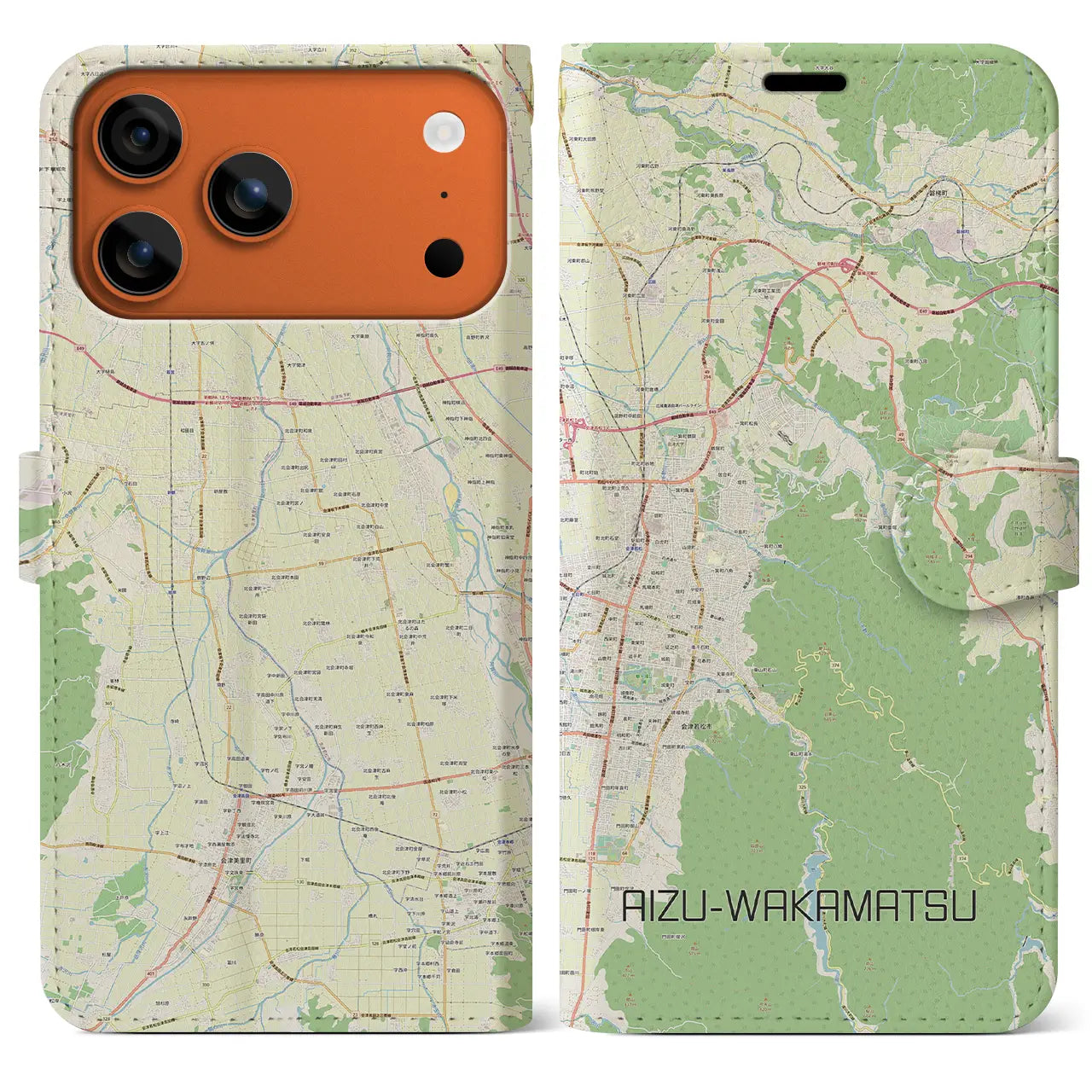 【会津若松(福島県)】地図柄iPhoneケース(手帳タイプ)