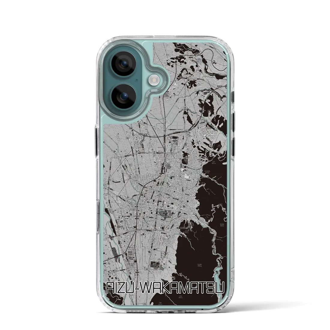 【会津若松(福島県)】地図柄iPhoneケース(MagSafeタイプ)モノトーン・iPhone 16 Pro 用