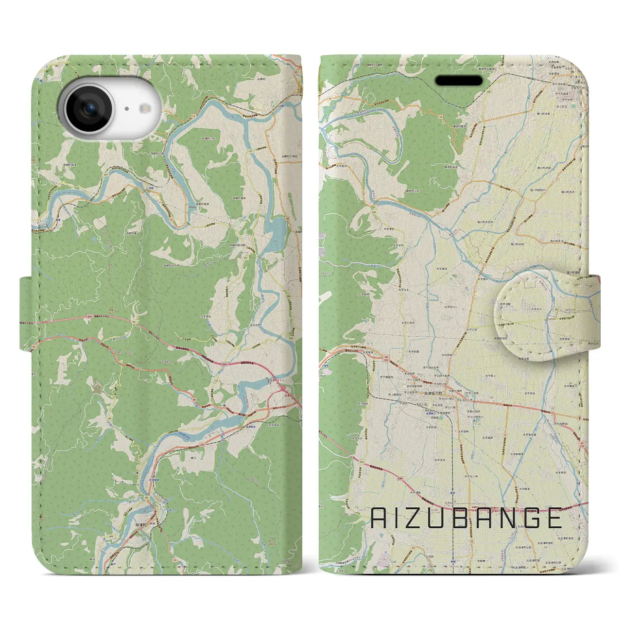 【会津坂下(福島県)】地図柄iPhoneケース(手帳タイプ)