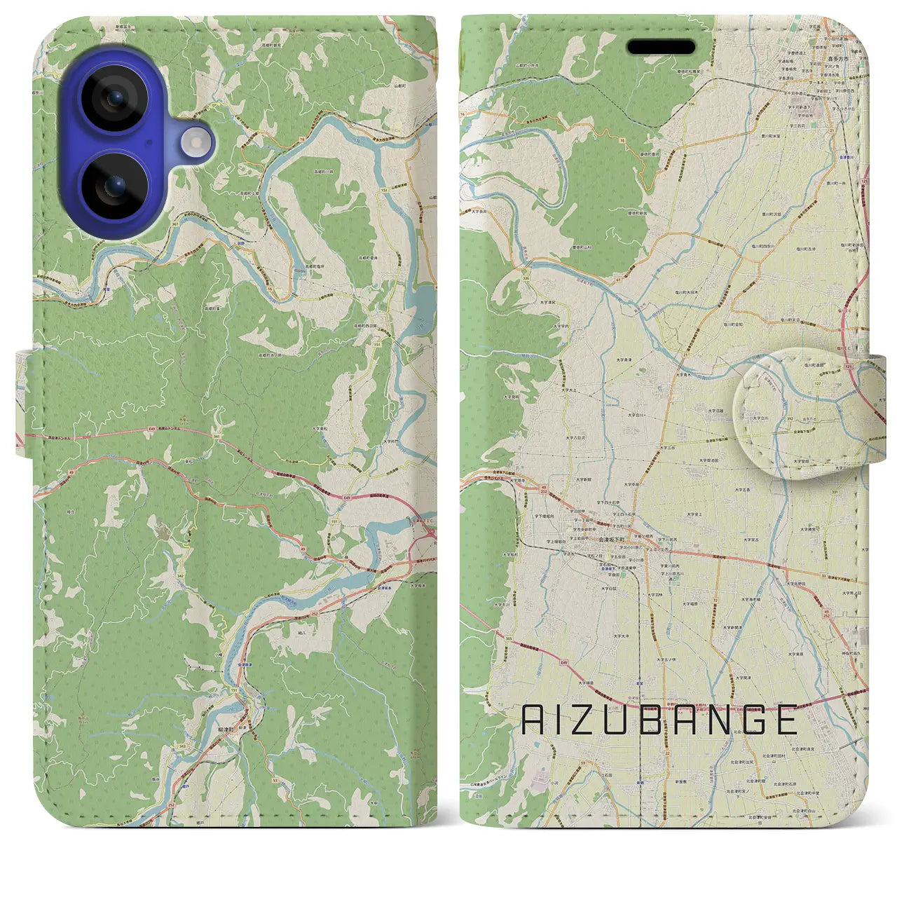 【会津坂下(福島県)】地図柄iPhoneケース(手帳タイプ)ナチュラル・iPhone 16 Pro Max 用