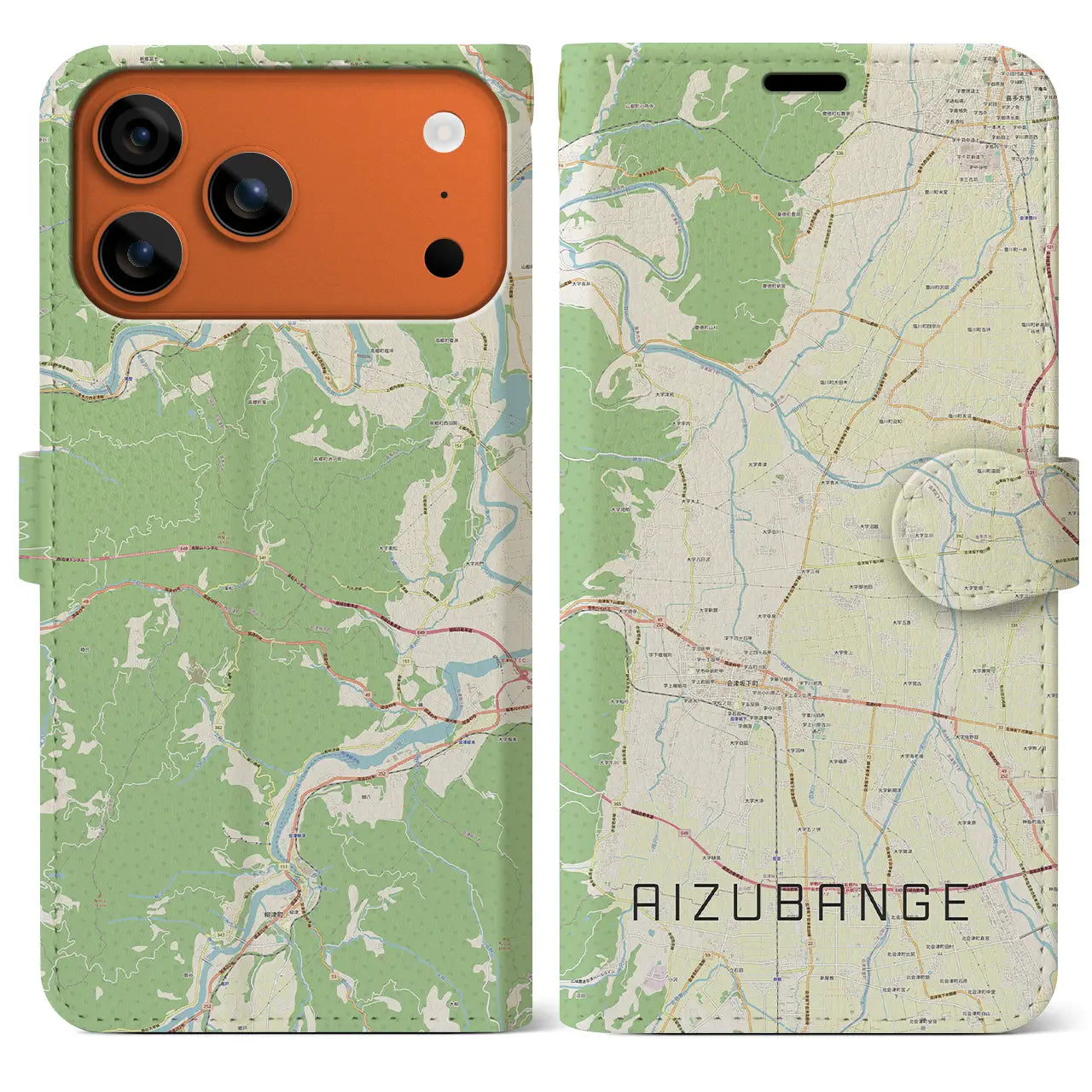 【会津坂下(福島県)】地図柄iPhoneケース(手帳タイプ)