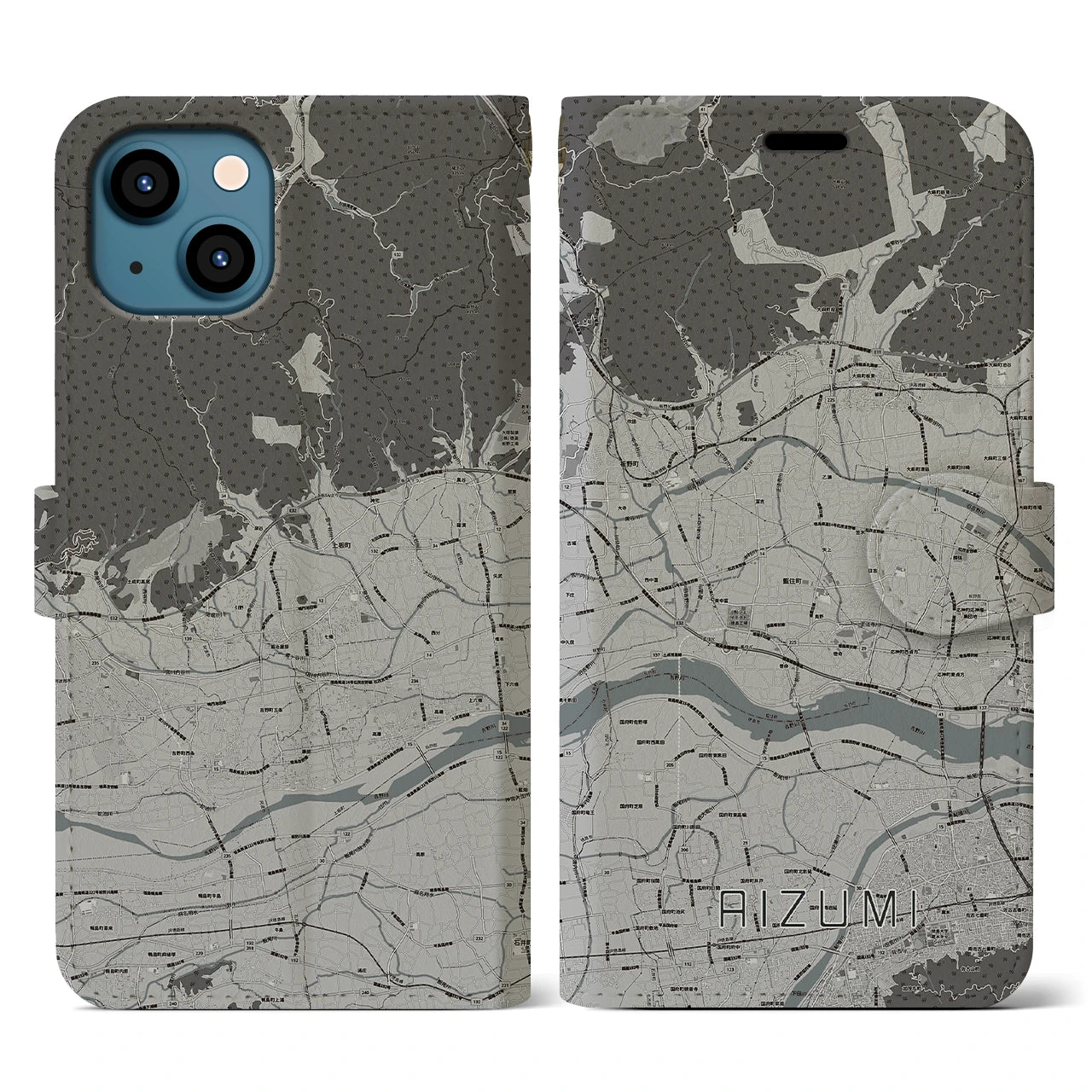 【藍住(徳島県)】地図柄iPhoneケース(手帳タイプ)