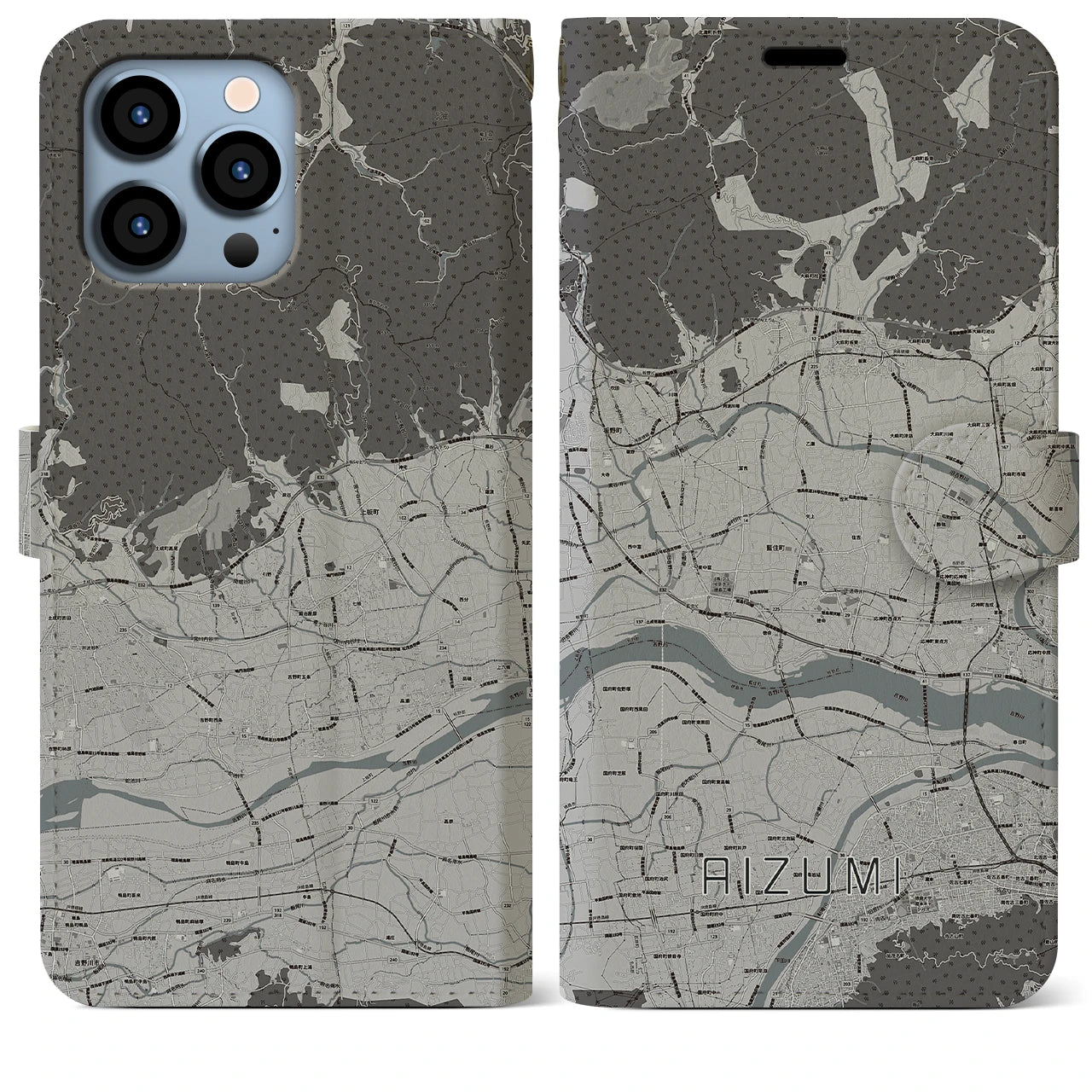 【藍住(徳島県)】地図柄iPhoneケース(手帳タイプ)