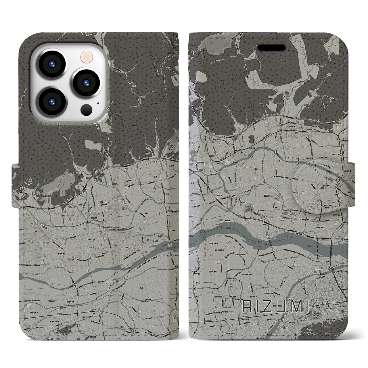 【藍住(徳島県)】地図柄iPhoneケース(手帳タイプ)