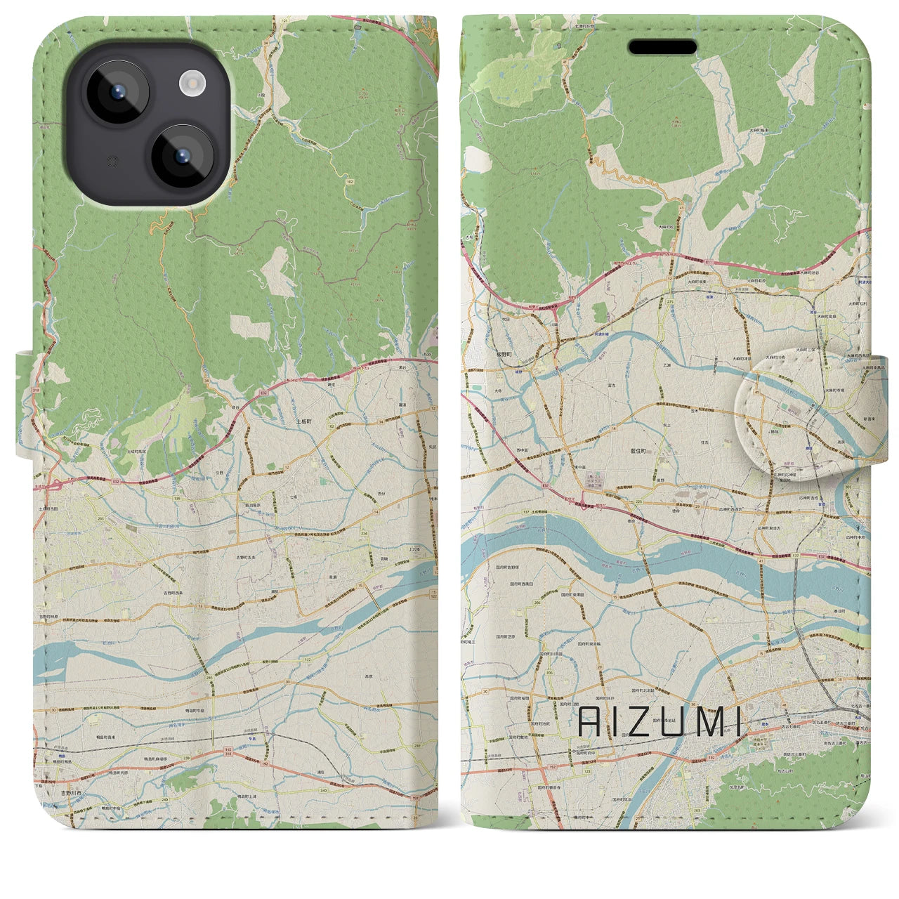 【藍住(徳島県)】地図柄iPhoneケース(手帳タイプ)