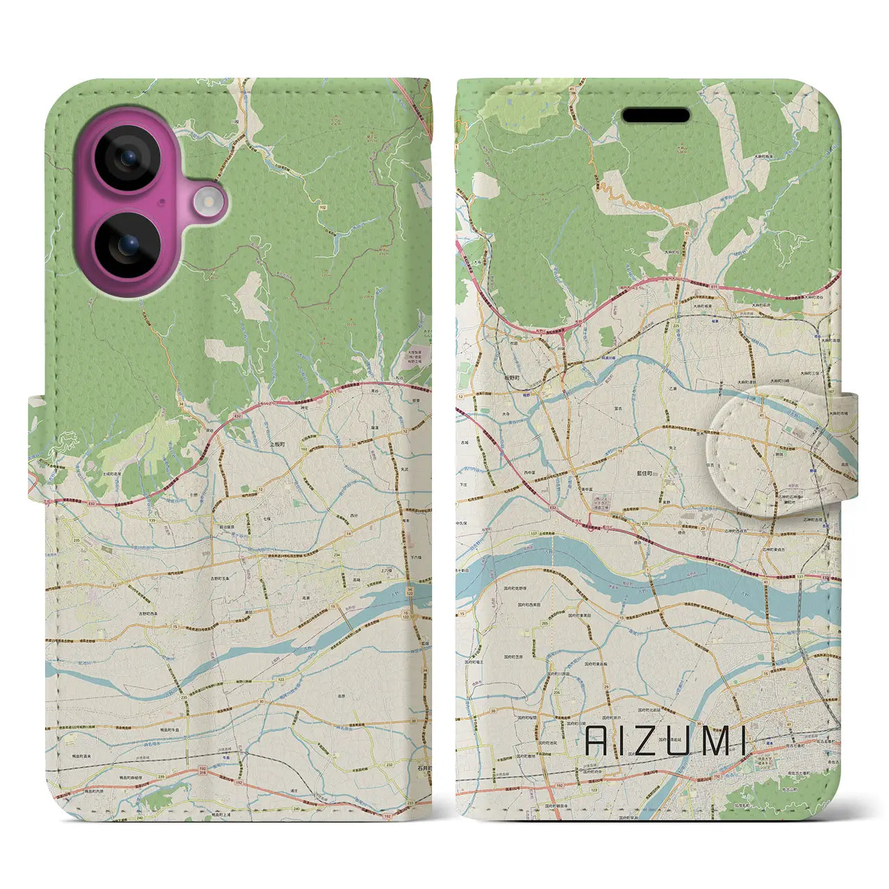 【藍住(徳島県)】地図柄iPhoneケース(手帳タイプ)