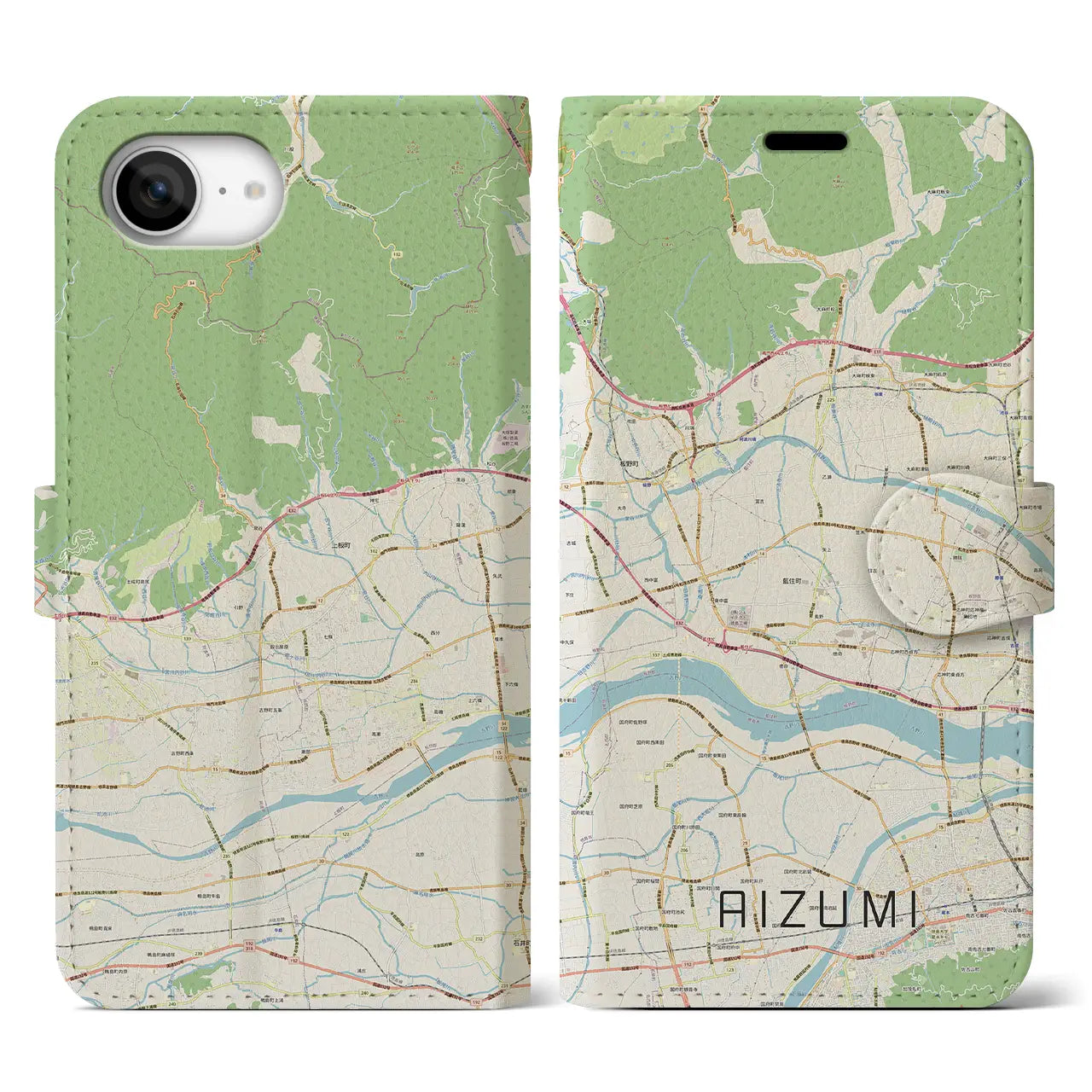 【藍住(徳島県)】地図柄iPhoneケース(手帳タイプ)