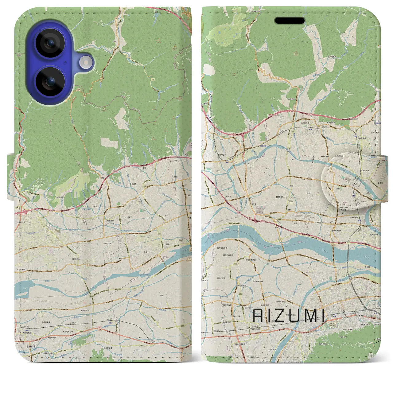 【藍住(徳島県)】地図柄iPhoneケース(手帳タイプ)