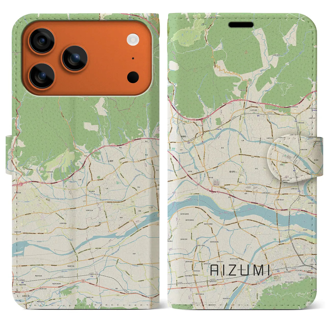 【藍住(徳島県)】地図柄iPhoneケース(手帳タイプ)