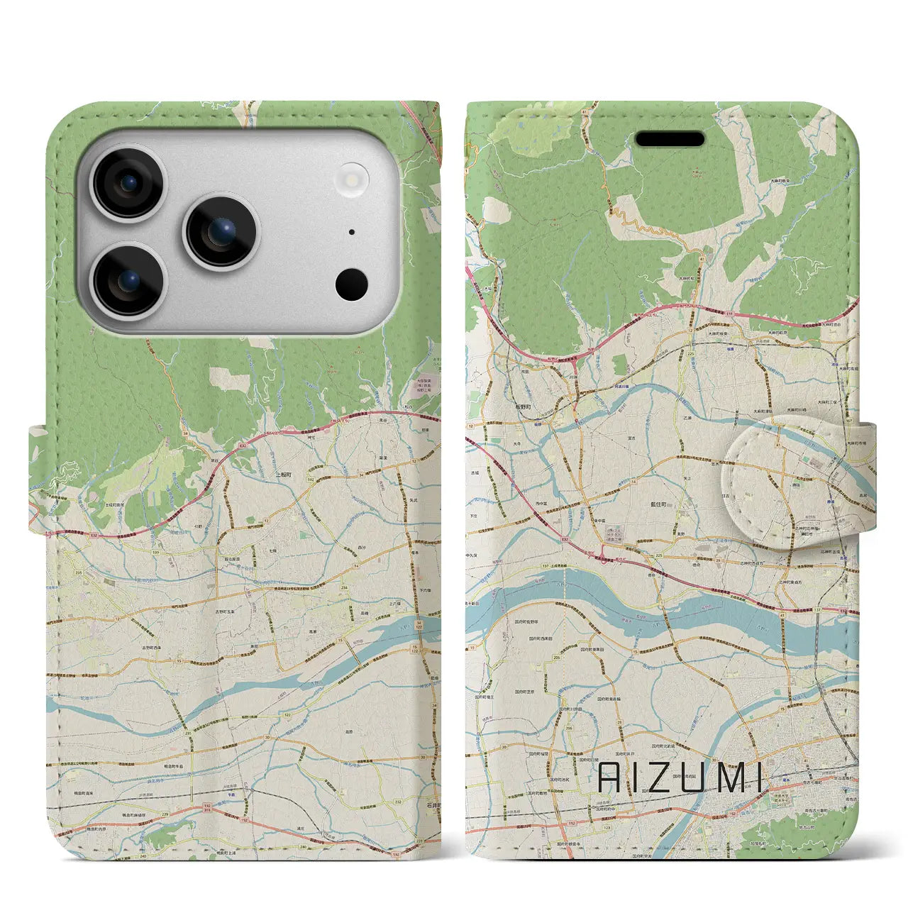 【藍住(徳島県)】地図柄iPhoneケース(手帳タイプ)