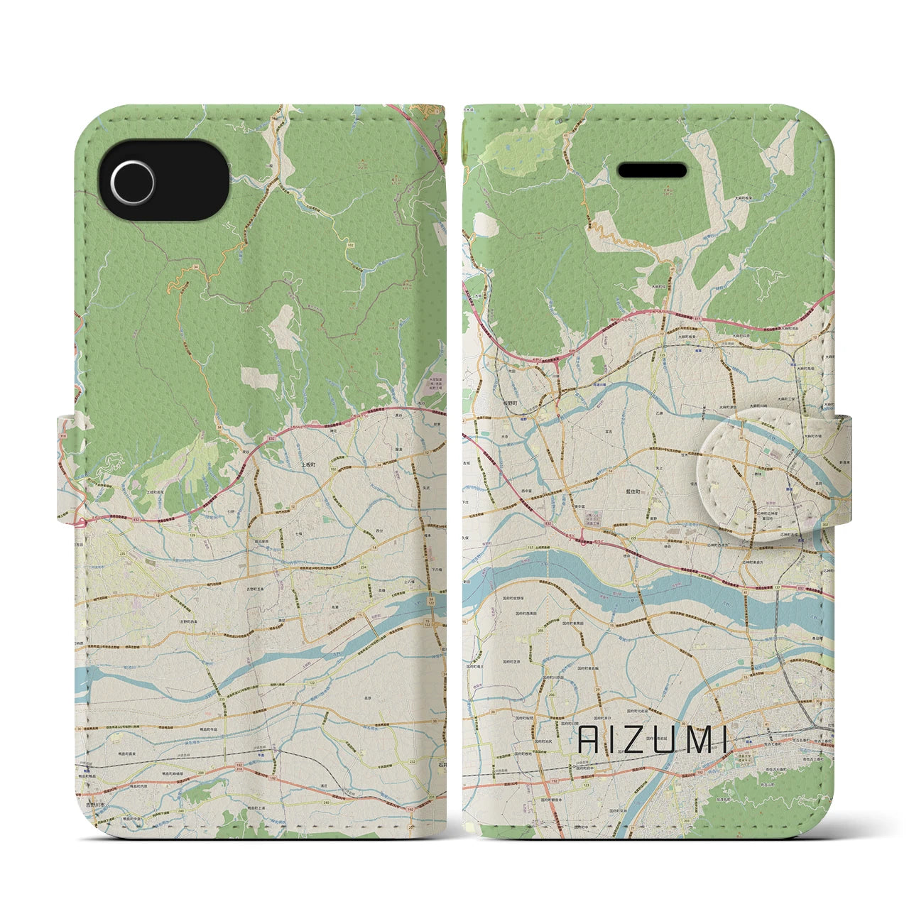 【藍住(徳島県)】地図柄iPhoneケース(手帳タイプ)