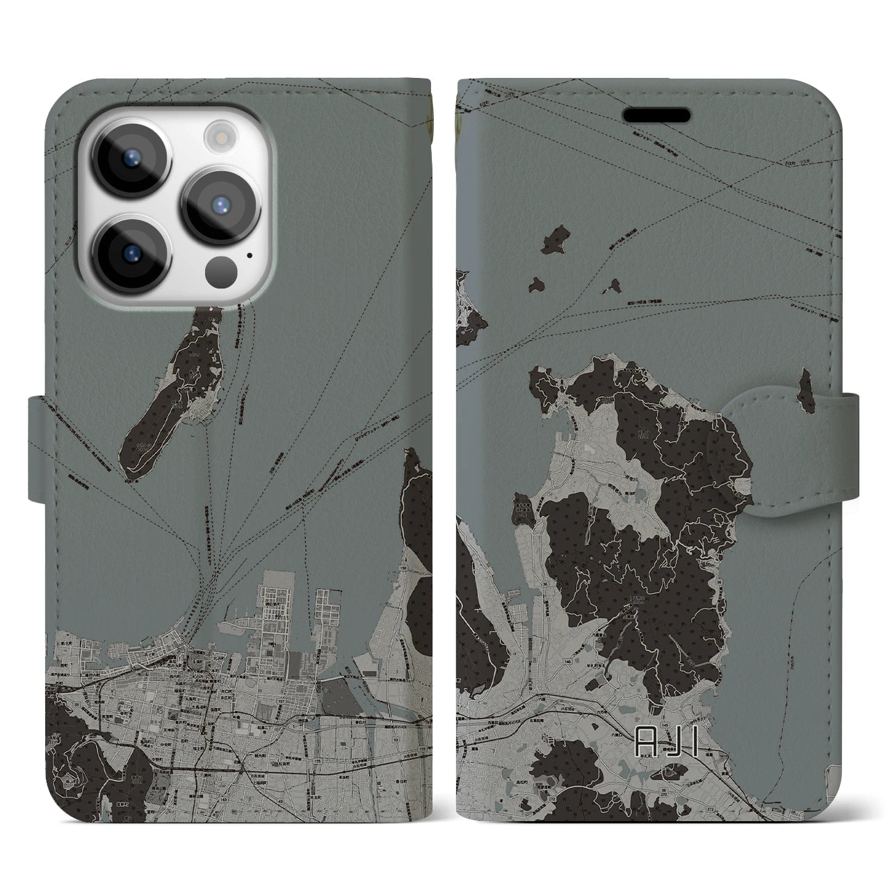 【庵治(香川県)】地図柄iPhoneケース(手帳タイプ)