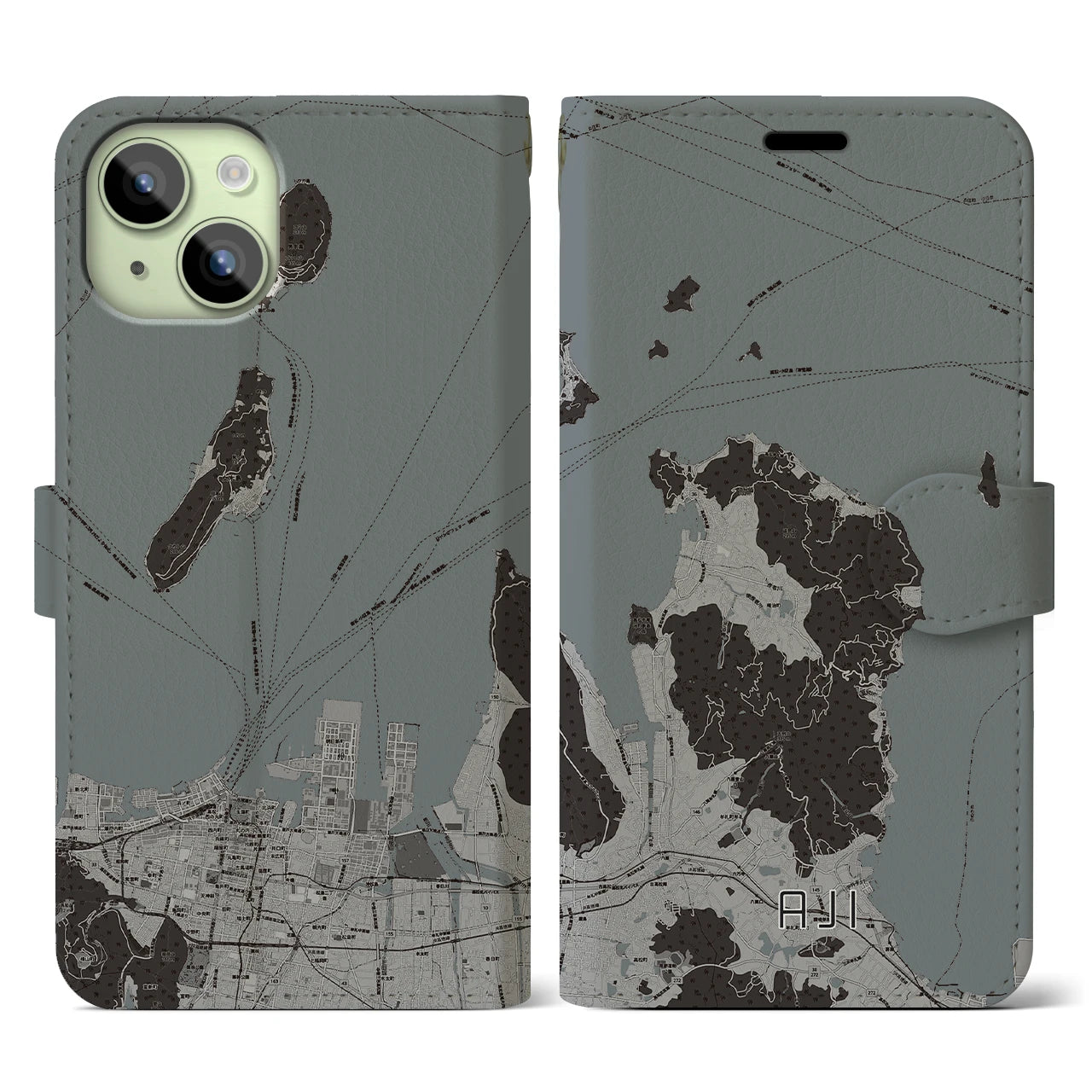 【庵治(香川県)】地図柄iPhoneケース(手帳タイプ)