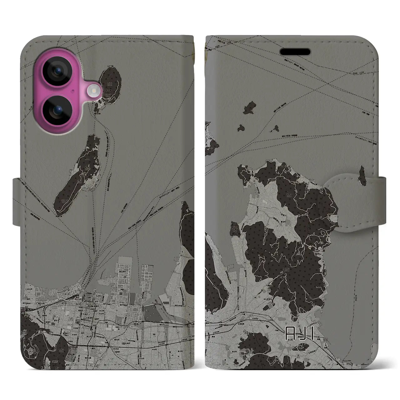 【庵治(香川県)】地図柄iPhoneケース(手帳タイプ)