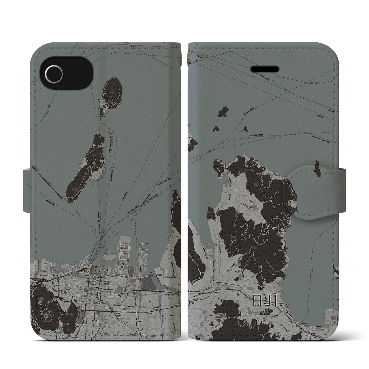 【庵治(香川県)】地図柄iPhoneケース(手帳タイプ)