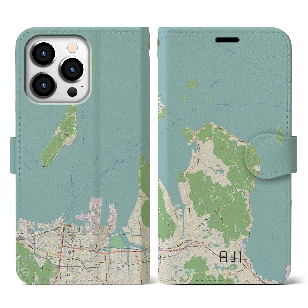 【庵治(香川県)】地図柄iPhoneケース(手帳タイプ)