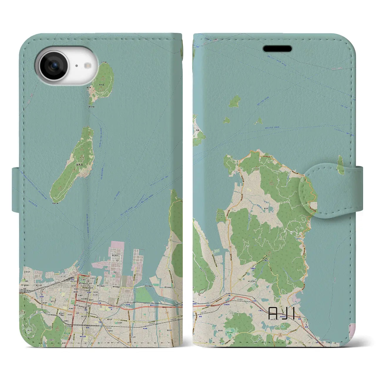 【庵治(香川県)】地図柄iPhoneケース(手帳タイプ)