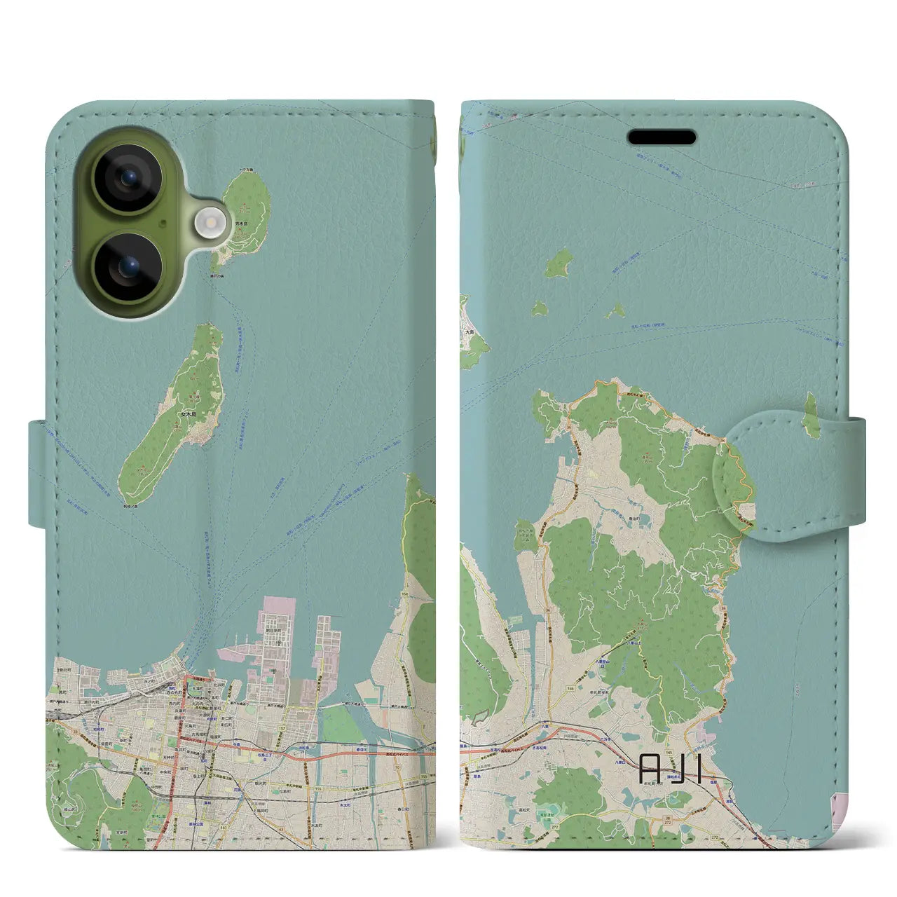 【庵治(香川県)】地図柄iPhoneケース(手帳タイプ)