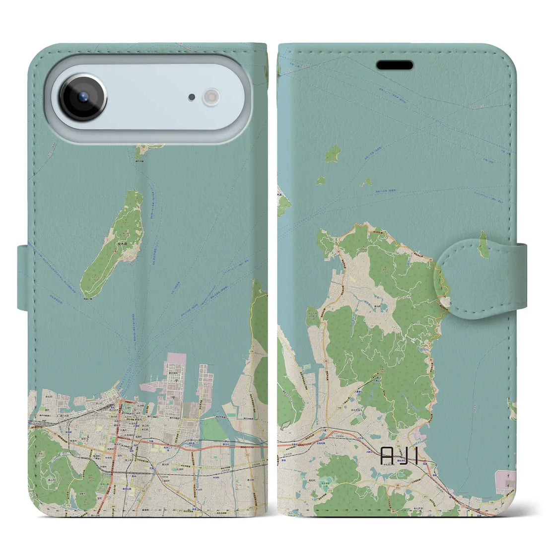 【庵治(香川県)】地図柄iPhoneケース(手帳タイプ)ナチュラル・iPhone 17 Pro Max 用