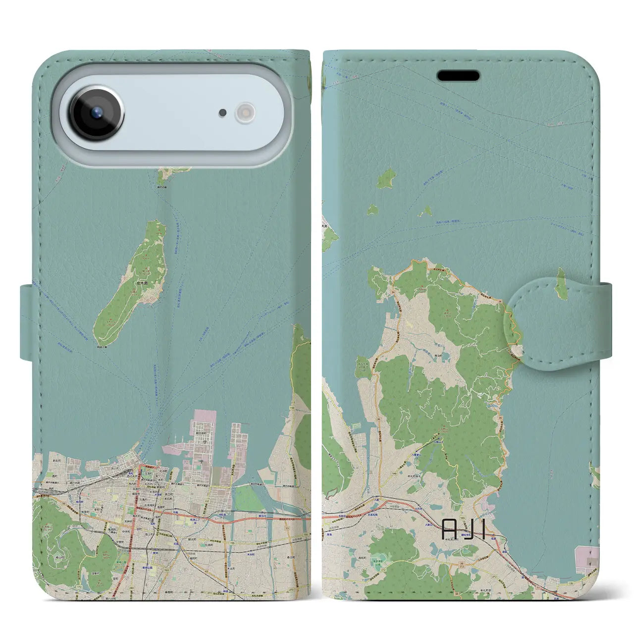 【庵治(香川県)】地図柄iPhoneケース(手帳タイプ)ナチュラル・iPhone 17 Pro Max 用