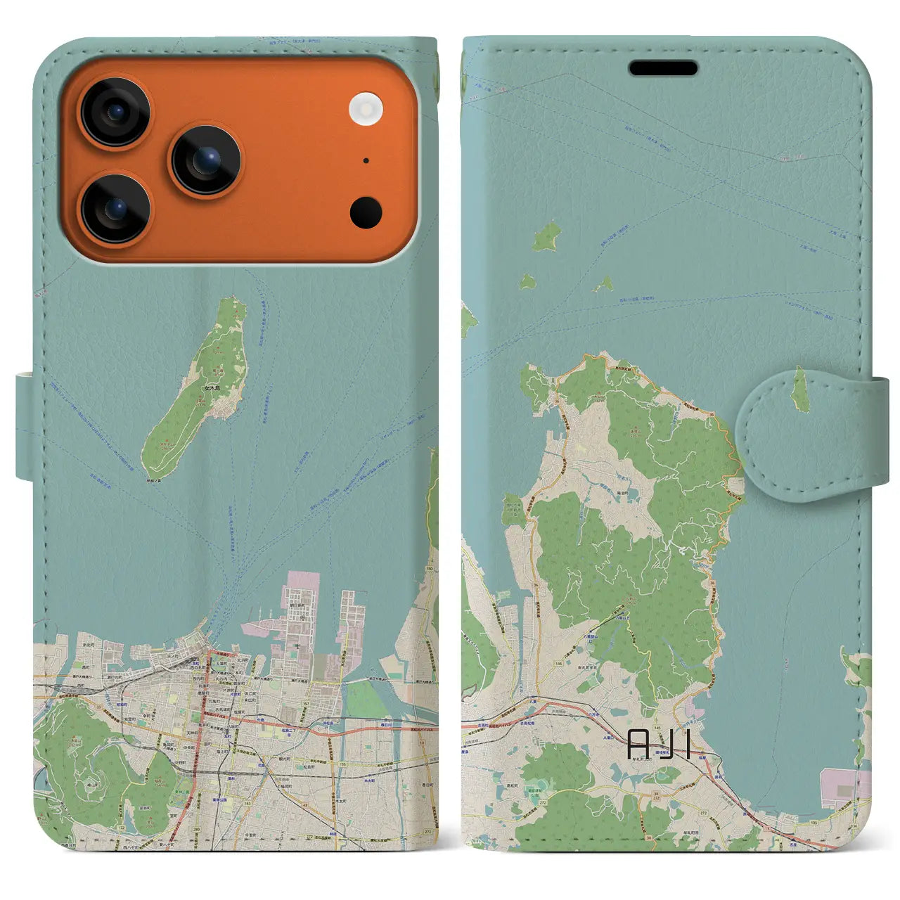 【庵治(香川県)】地図柄iPhoneケース(手帳タイプ)