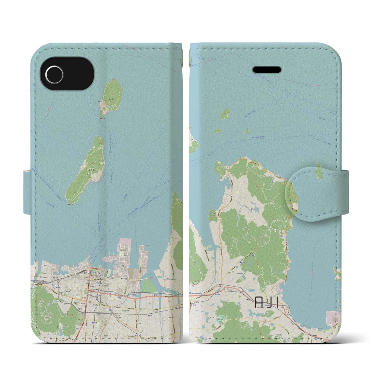 【庵治(香川県)】地図柄iPhoneケース(手帳タイプ)