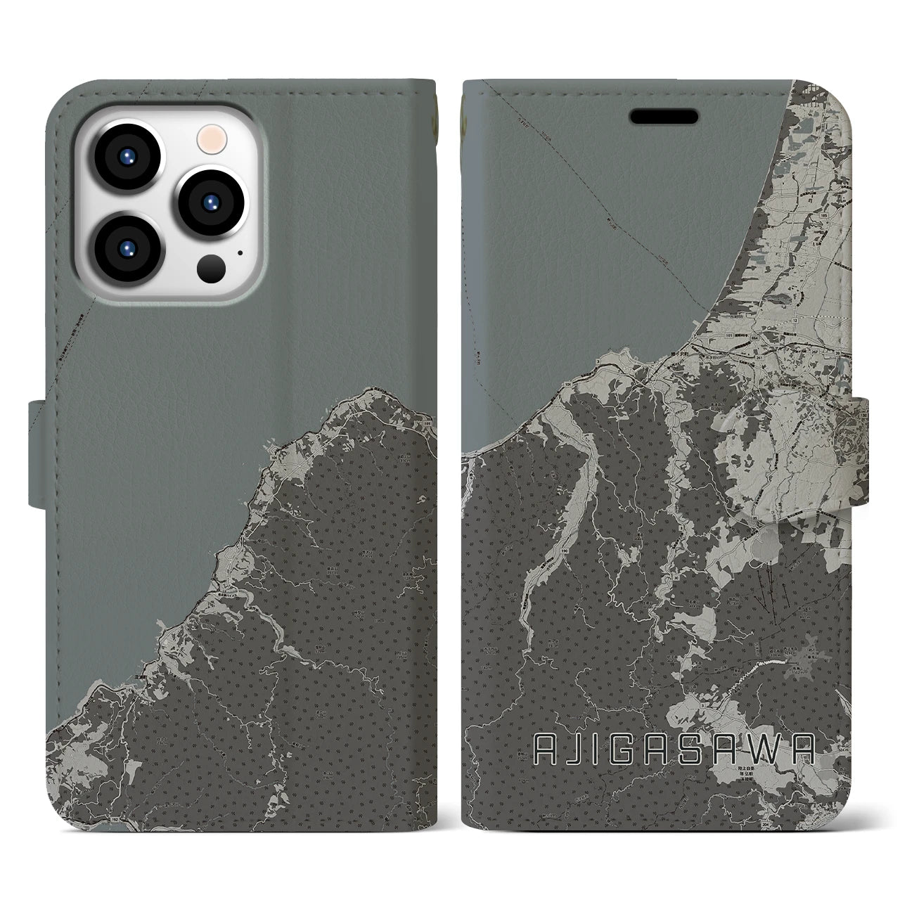 【鰺ヶ沢(青森県)】地図柄iPhoneケース(手帳タイプ)