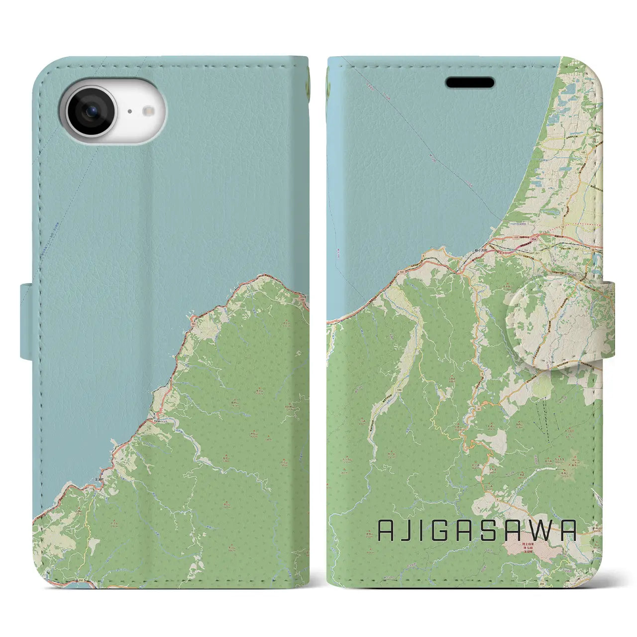 【鰺ヶ沢(青森県)】地図柄iPhoneケース(手帳タイプ)