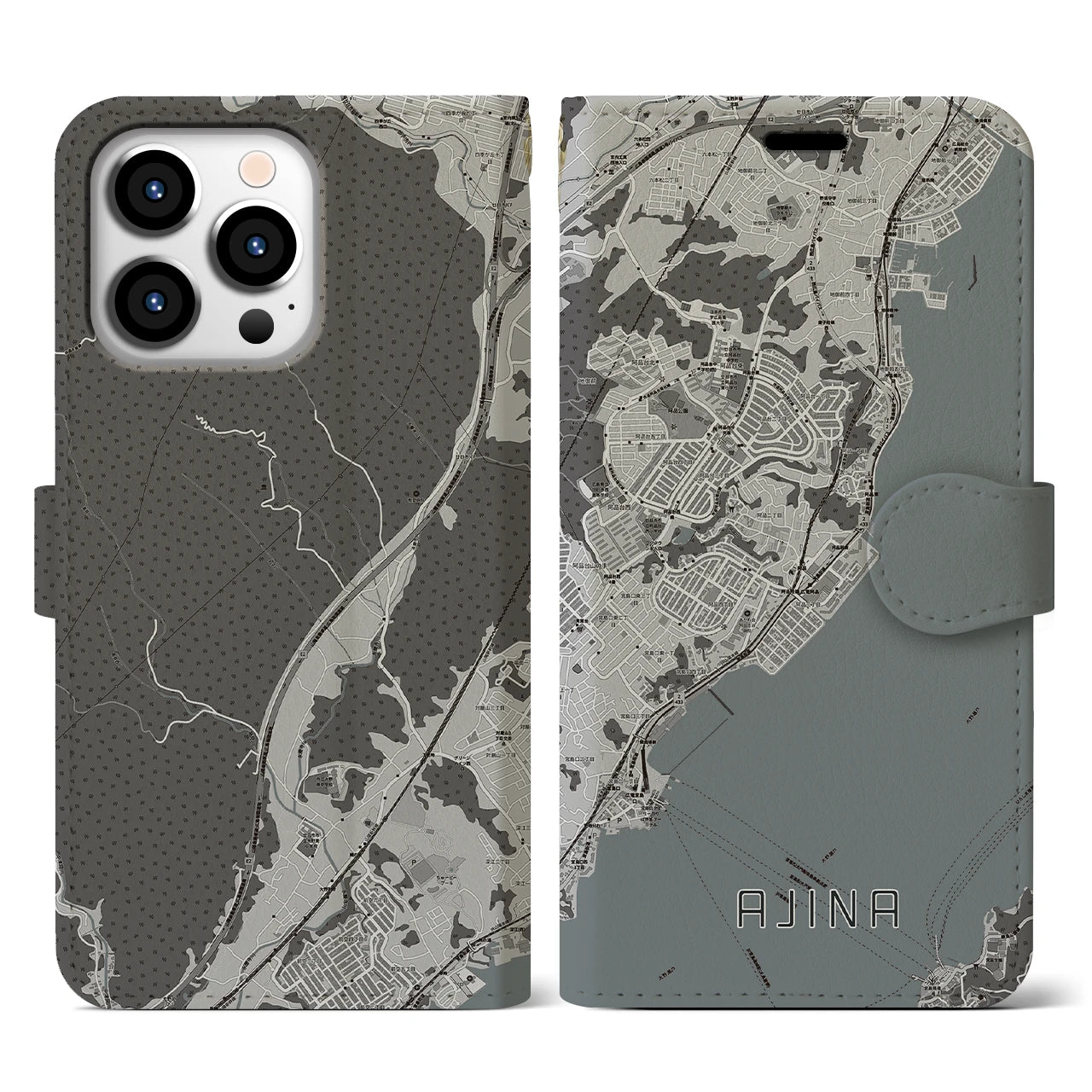 【阿品(広島県)】地図柄iPhoneケース(手帳タイプ)