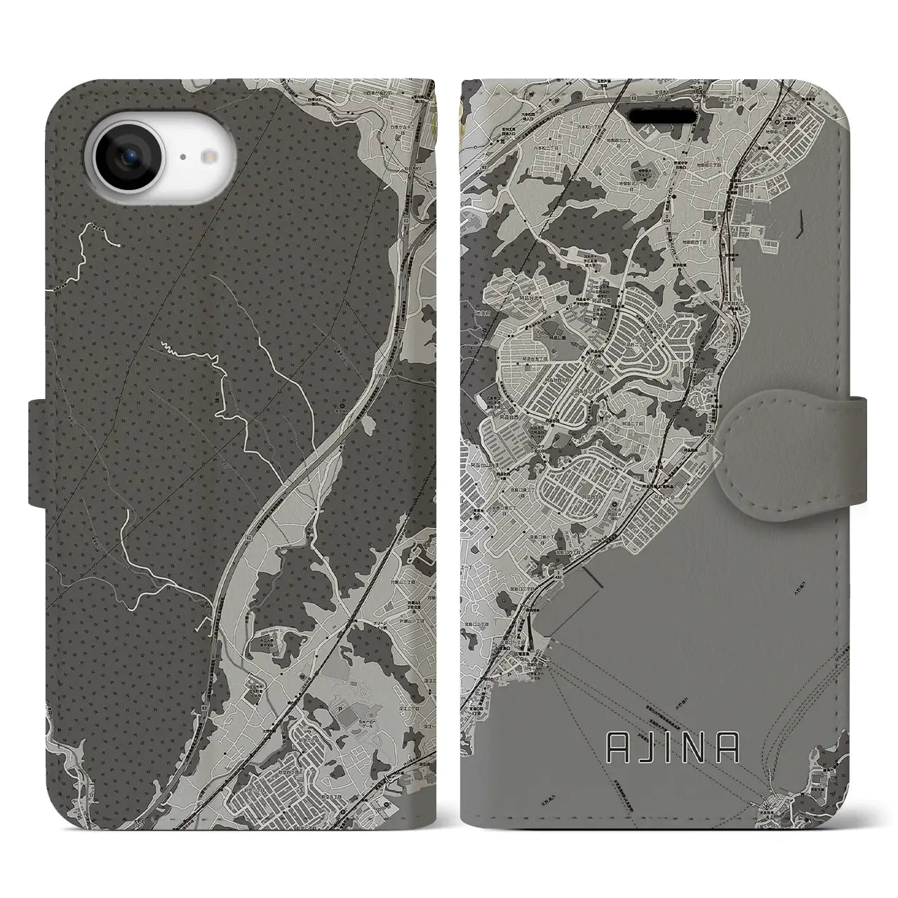 【阿品(広島県)】地図柄iPhoneケース(手帳タイプ)